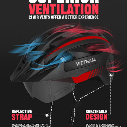 Bike Helmet with USB Rechargeable Rear Light Detachable Magnetic Goggles Removable Sun Visor Mountain & Road Bicycle Helmets for Men Women Adult Cycling Helmets