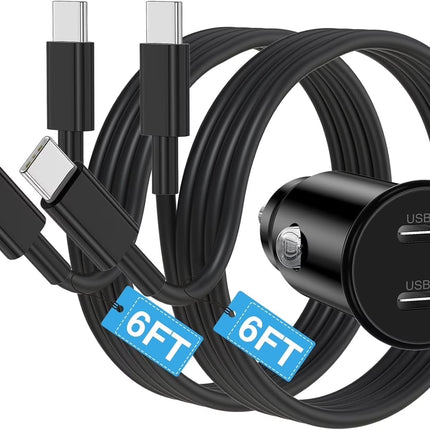 Car Charger for Iphone 15,40W Dual Port USB C Car Charger with USB C to USB C Cable 6Ft,Type C Car Adapter Fast Charging