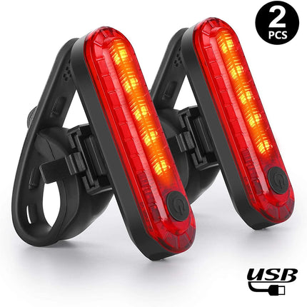 USB Rechargeable LED Bike Tail Light 2 Pack, Bright Bicycle Rear Cycling Safety Flashlight(Black+Red)