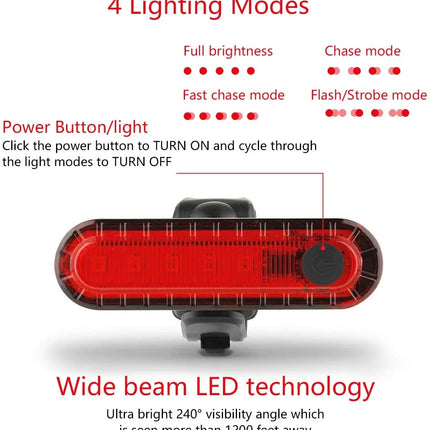 USB Rechargeable LED Bike Tail Light 2 Pack, Bright Bicycle Rear Cycling Safety Flashlight(Black+Red)