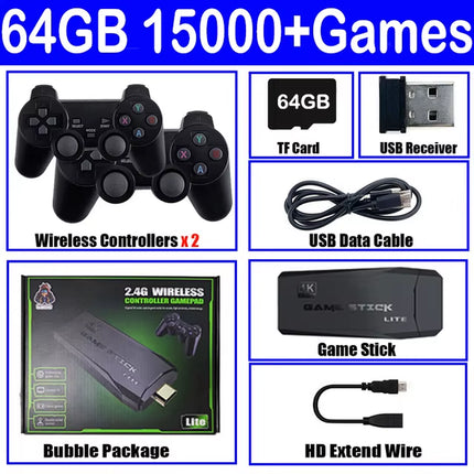 Retro Video Game Console Game Stick 4K 15000 Games Portable Dendy Game Console for TV 2.4G Wireless Console
