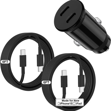 Car Charger for Iphone 15,40W Dual Port USB C Car Charger with USB C to USB C Cable 6Ft,Type C Car Adapter Fast Charging