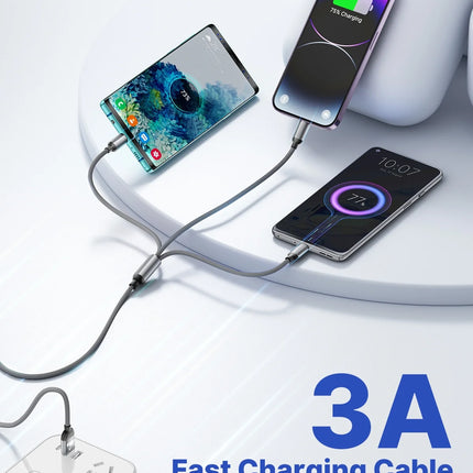 2 Pack Multi Charging Cable, 3 in 1 Phone Charger Cord Fast Charging with Micro USB, USB C Cables Compatible with Iphone/Ipad/Samsung, Gray