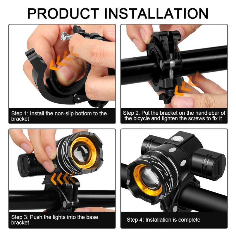 4Set LED USB Mountain Bike Lights Bicycle Torch Front+4X Rear Lamp Rechargeable