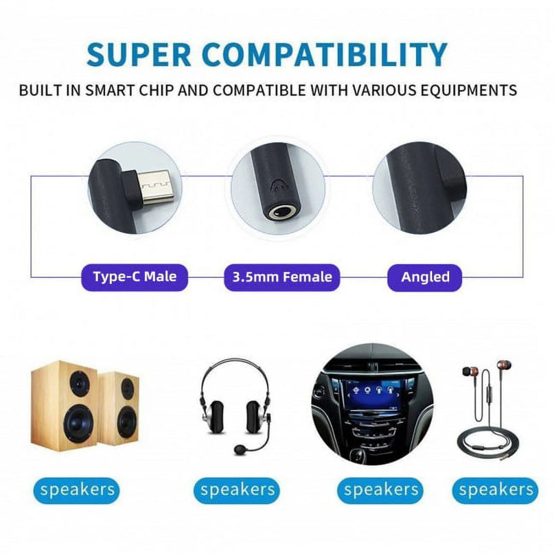 5Pcs/Set Type-C to 3.5Mm Earphone Adapter 90 Degree Angled Type USB-C 3.1 Male to AUX Audio Female