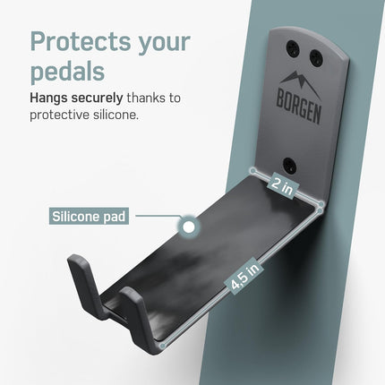 Bike Wall Mount Pedal Hook for E-Bikes, MTB & Road - Bicycle Wall Mount with Sup