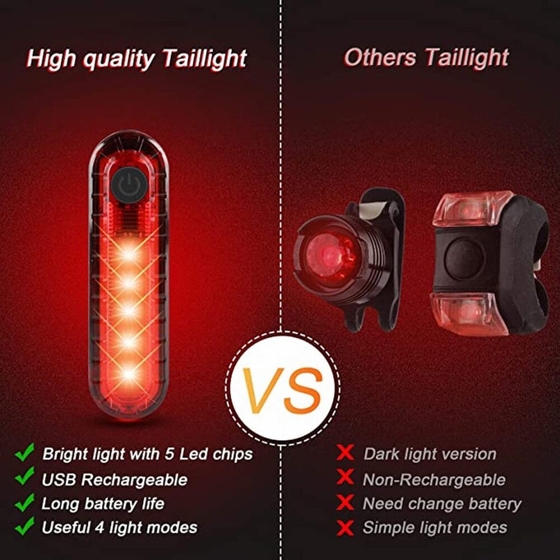 4Set LED USB Mountain Bike Lights Bicycle Torch Front+4X Rear Lamp Rechargeable