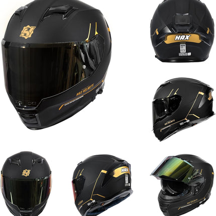Force Aerodynamic Full Face Helmet for Street & E-Bikes DOT & ECE Certified - Enhanced Dual Visor, Adult Size, Pinlock Ready Matte Black Gold L