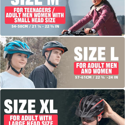 Bike Helmet with USB Rechargeable Rear Light Detachable Magnetic Goggles Removable Sun Visor Mountain & Road Bicycle Helmets for Men Women Adult Cycling Helmets