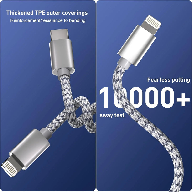 USB C to Lightning Cable 3Pack 6 Ft Mfi Certified Type C to Lightning Cable Nylon Braided Cord for Iphone