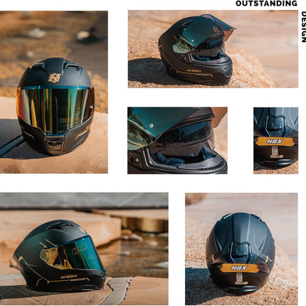 Force Aerodynamic Full Face Helmet for Street & E-Bikes DOT & ECE Certified - Enhanced Dual Visor, Adult Size, Pinlock Ready Matte Black Gold L