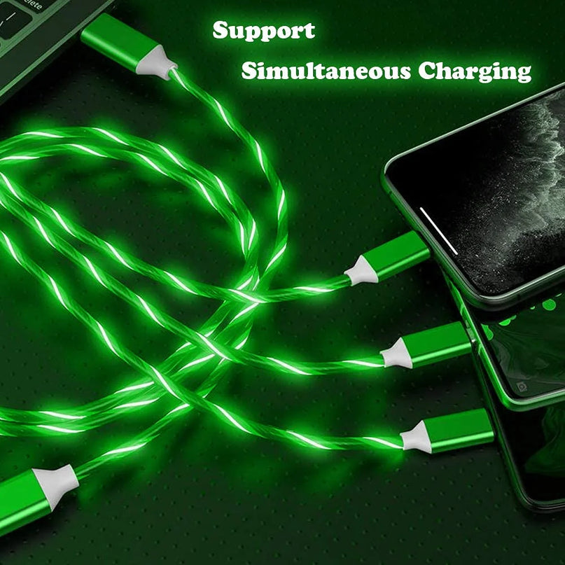 Siisll 3 in 1 Charging Cable Fast Charging,Light up LED Multi Phone Charger Android USB C Cable 3FT Micro USB Cable Type C - Green