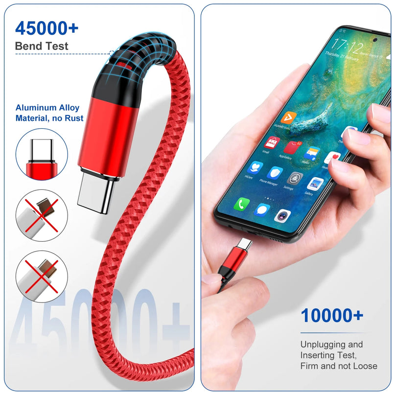 USB Type-C Cable 3Pack 10Ft Fast Charging 3A Quick Charger Cord, Type C to a Cable Compatible Samsung Galaxy S10 S9 S8 Plus, for Note 10 9 8, LG V50 V40 G8 G7