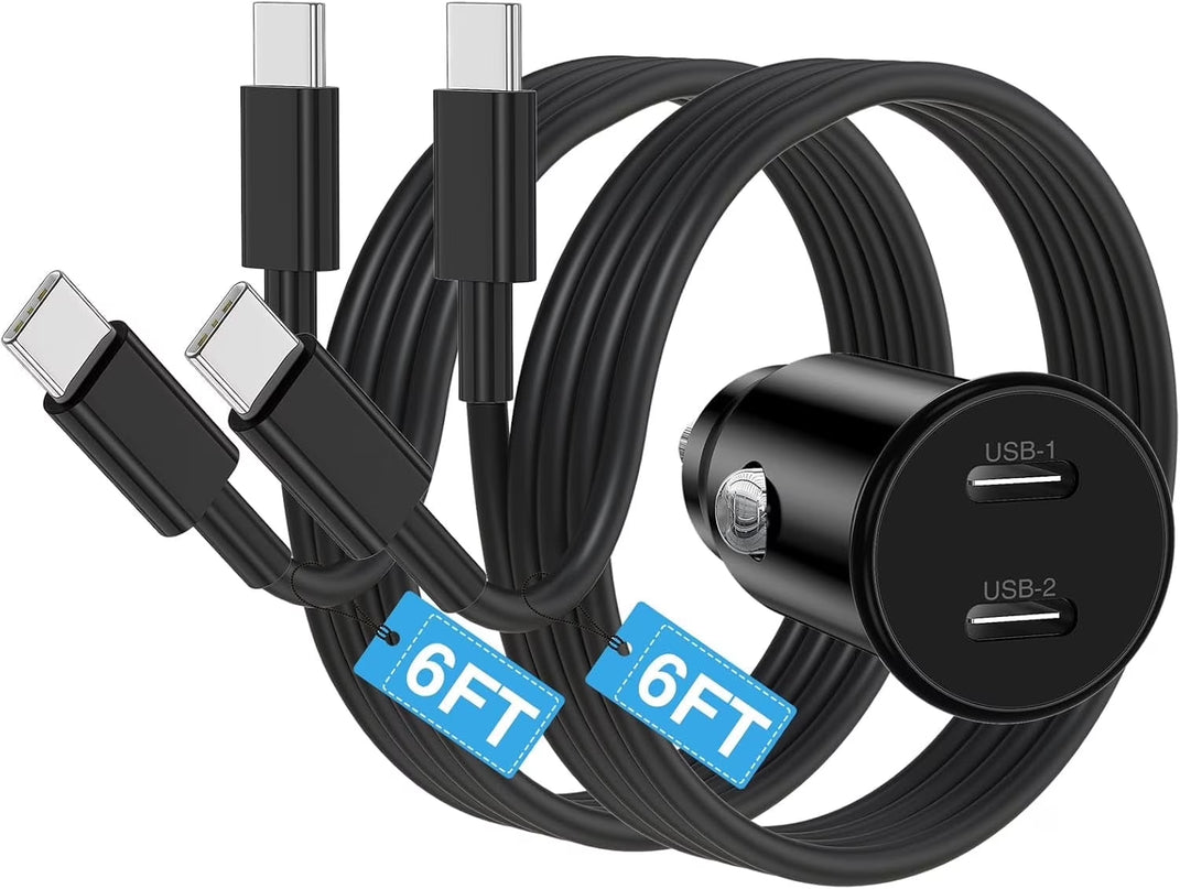 Car Charger for Iphone 15,40W Dual Port USB C Car Charger with USB C to USB C Cable 6Ft,Type C Car Adapter Fast Charging