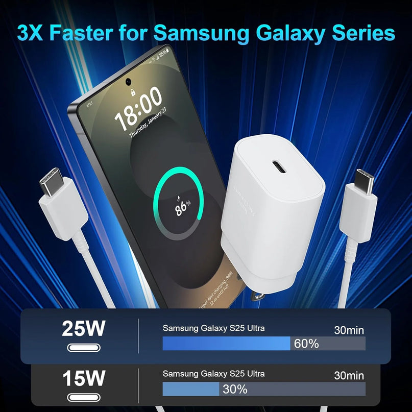 Type C Charger Fast Charging Compatible for Samsung 25W Charger, 2-Pack USB C Fast Wall Charger Block with 10FT Type C to C Cable Compatible for Samsung Galaxy S25/S24/S23/S22/S21/S20/Note 20