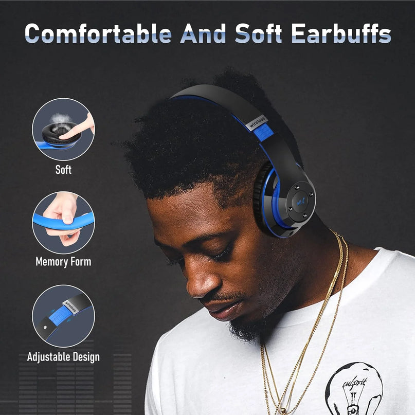 True Wireless Bluetooth Over-Ear Headphones, Black & Blue