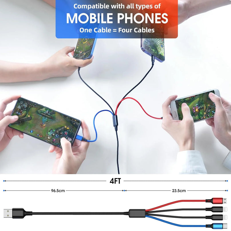 Multi Charging Cable 4-In-1 Multi Charger Cable [2Pack-4Ft] Nylon Braided Multiple USB Charging Cable Fast Phone