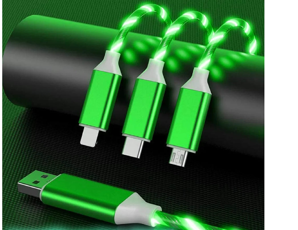 Siisll 3 in 1 Charging Cable Fast Charging,Light up LED Multi Phone Charger Android USB C Cable 3FT Micro USB Cable Type C - Green