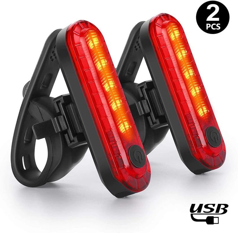 USB Rechargeable LED Bike Tail Light 2 Pack, Bright Bicycle Rear Cycling Safety Flashlight(Black+Red)