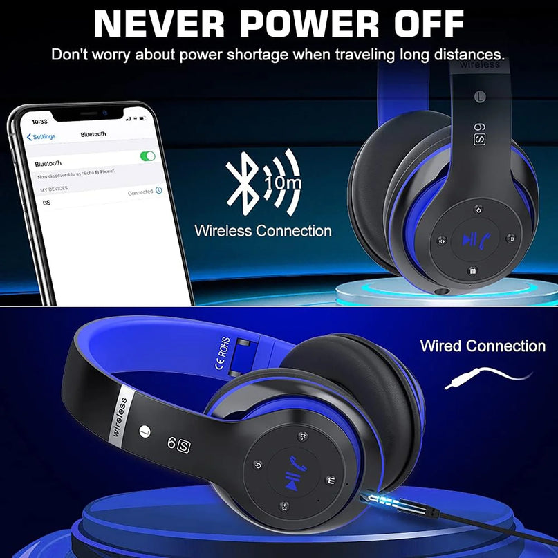 True Wireless Bluetooth Over-Ear Headphones, Black & Blue