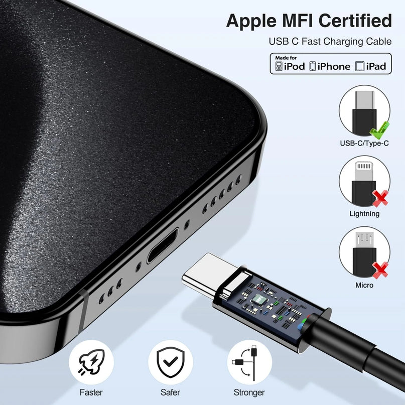 Car Charger for Iphone 15,40W Dual Port USB C Car Charger with USB C to USB C Cable 6Ft,Type C Car Adapter Fast Charging