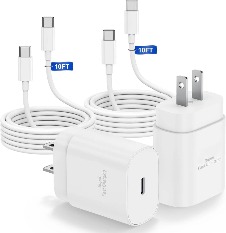 Type C Charger Fast Charging Compatible for Samsung 25W Charger, 2-Pack USB C Fast Wall Charger Block with 10FT Type C to C Cable Compatible for Samsung Galaxy S25/S24/S23/S22/S21/S20/Note 20