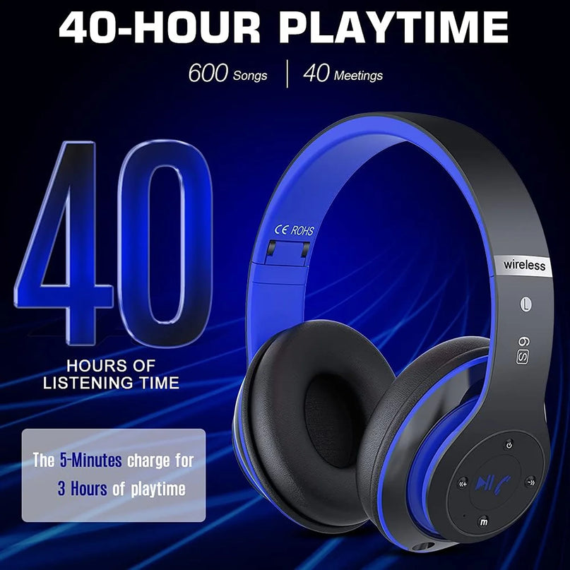True Wireless Bluetooth Over-Ear Headphones, Black & Blue