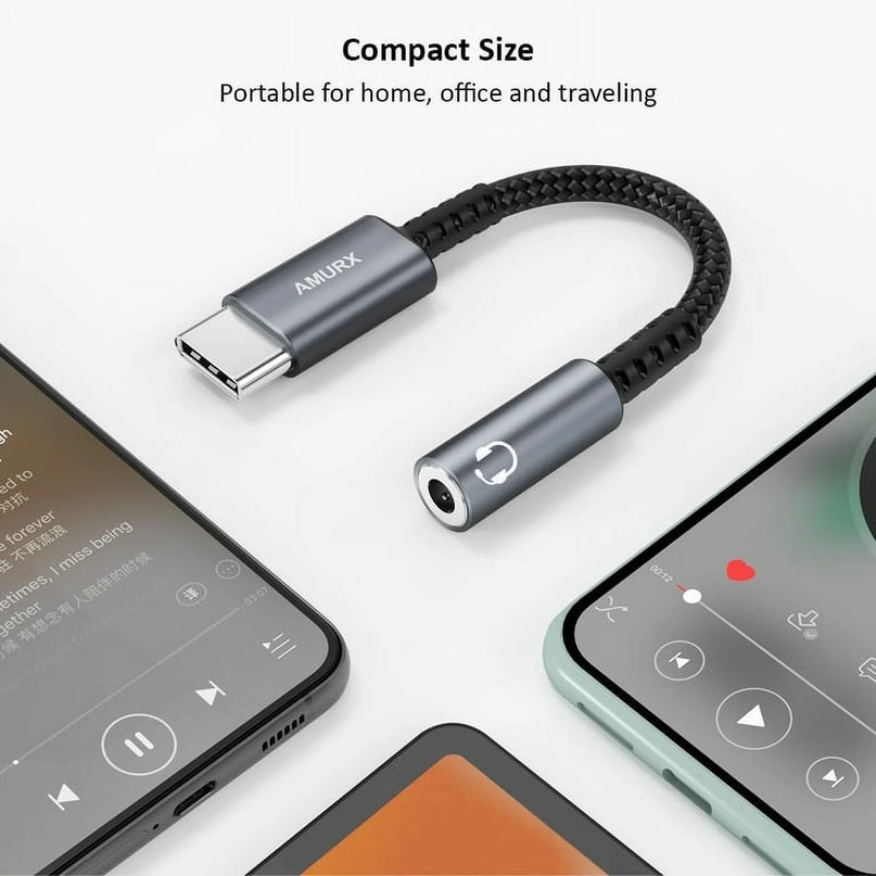 USB Type C to 3.5Mm Female Headset Adapter, USB C to Aux Audio Dongle Cord, Single Piece, Gray
