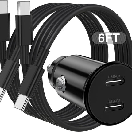 Car Charger for Iphone 15,40W Dual Port USB C Car Charger with USB C to USB C Cable 6Ft,Type C Car Adapter Fast Charging