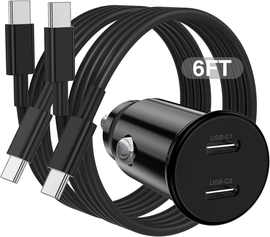 Car Charger for Iphone 15,40W Dual Port USB C Car Charger with USB C to USB C Cable 6Ft,Type C Car Adapter Fast Charging