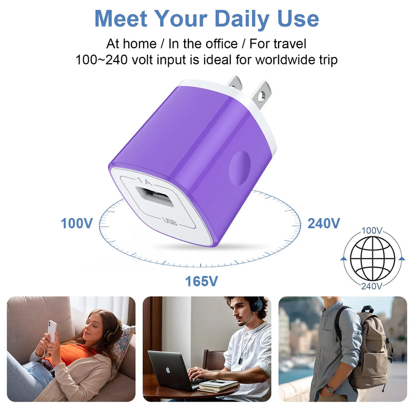 Type C Charger USB C Cable Fast Charging Cable 6FT with USB Wall Charger Block, USB a to USB C Type C Cable USB C Charger Block for Android Charging Cords USB-C Phone Cables, Purple
