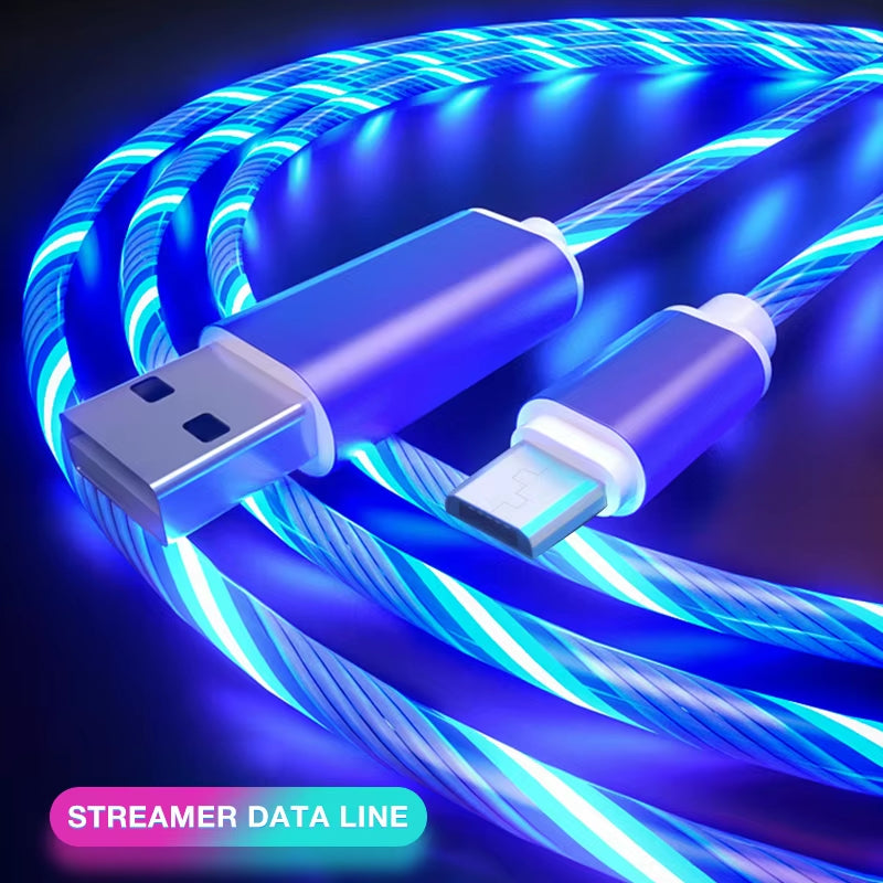 Glowing Cable Mobile Phone Charging Cables LED Light Micro USB Type C Charger for Samsung Huawei Iphone Charge Wire Cord