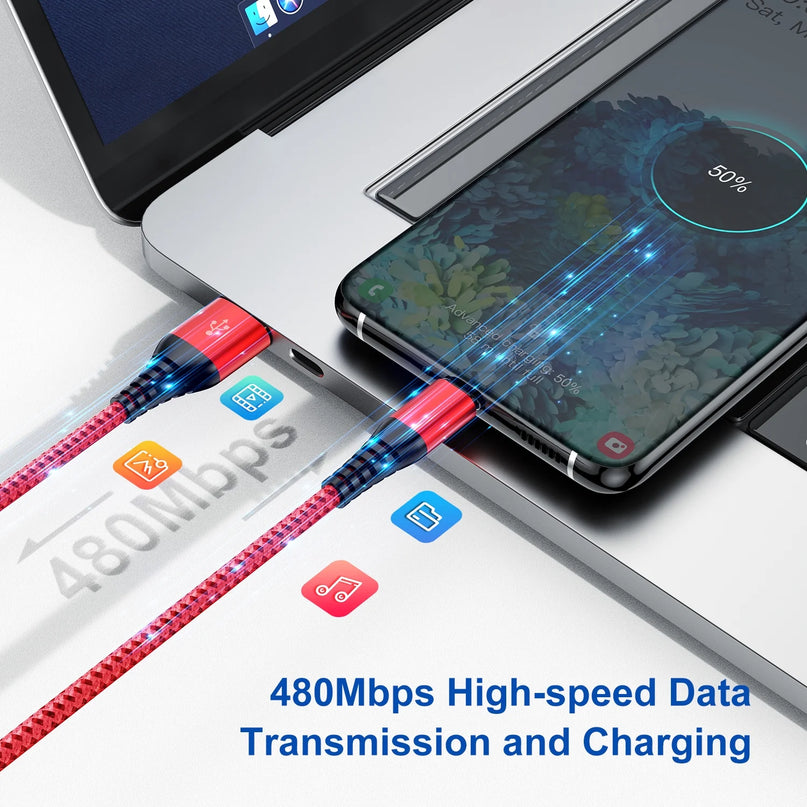 USB Type-C Cable 3Pack 10Ft Fast Charging 3A Quick Charger Cord, Type C to a Cable Compatible Samsung Galaxy S10 S9 S8 Plus, for Note 10 9 8, LG V50 V40 G8 G7