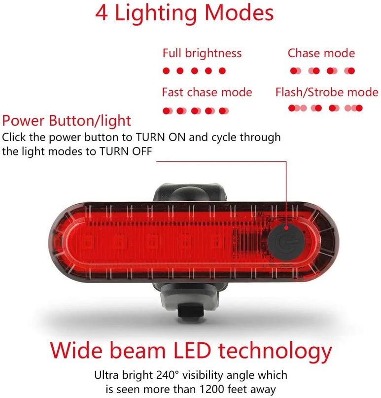 USB Rechargeable LED Bike Tail Light 2 Pack, Bright Bicycle Rear Cycling Safety Flashlight(Black+Red)