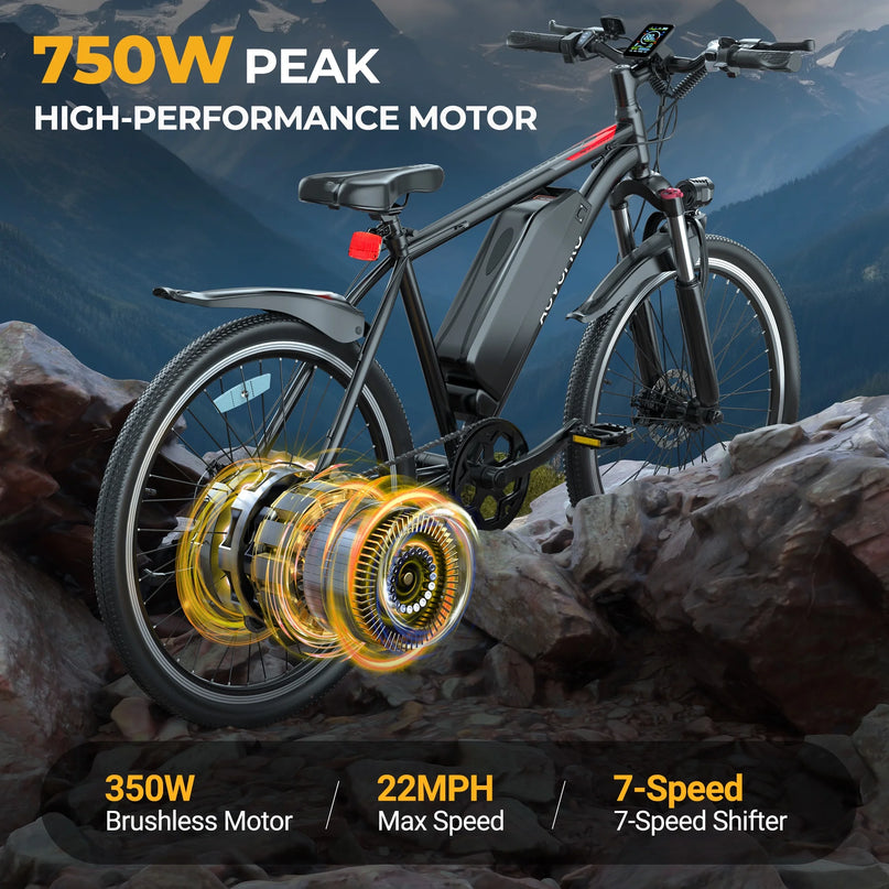 BK1350 Adult Electric Bicycles, 350W 26" Electric Mountain Bicycle, 48V Battery, 22Mph Electric Mountain Bike, Adjustable 7 Speed E-Bikes for Adults UL2849