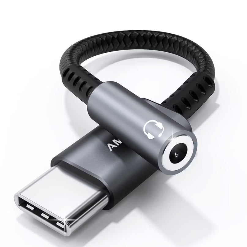 USB Type C to 3.5Mm Female Headset Adapter, USB C to Aux Audio Dongle Cord, Single Piece, Gray