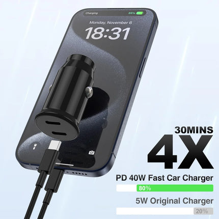 Car Charger for Iphone 15,40W Dual Port USB C Car Charger with USB C to USB C Cable 6Ft,Type C Car Adapter Fast Charging
