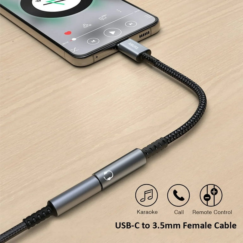 USB Type C to 3.5Mm Female Headset Adapter, USB C to Aux Audio Dongle Cord, Single Piece, Gray