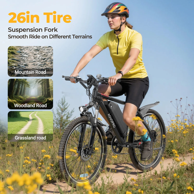 BK1350 Adult Electric Bicycles, 350W 26" Electric Mountain Bicycle, 48V Battery, 22Mph Electric Mountain Bike, Adjustable 7 Speed E-Bikes for Adults UL2849