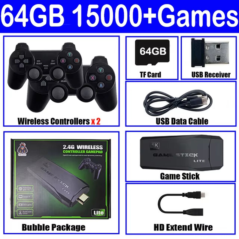 Retro Video Game Console Game Stick 4K 15000 Games Portable Dendy Game Console for TV 2.4G Wireless Console