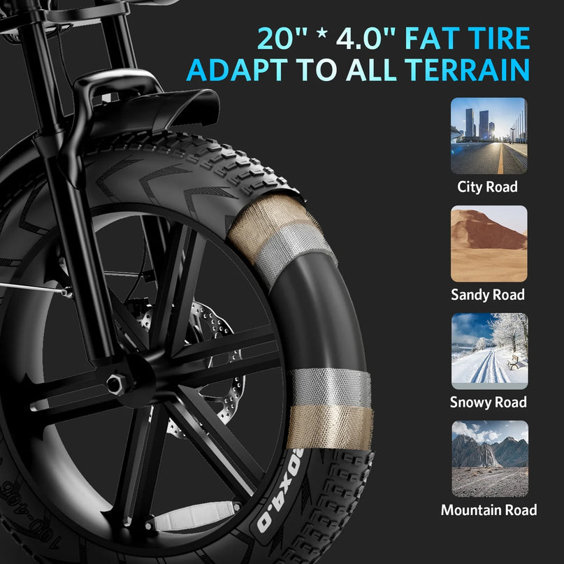 Electric Bike for Adults, Peak 1000W Electric Bicycles, 20X4.0" Fat Tire Ebike, 48V/15Ah Battery, Mountain Bike up to 31MPH, Dual Disc Brakes E-Bike, Front Suspension, E Bike UL2849