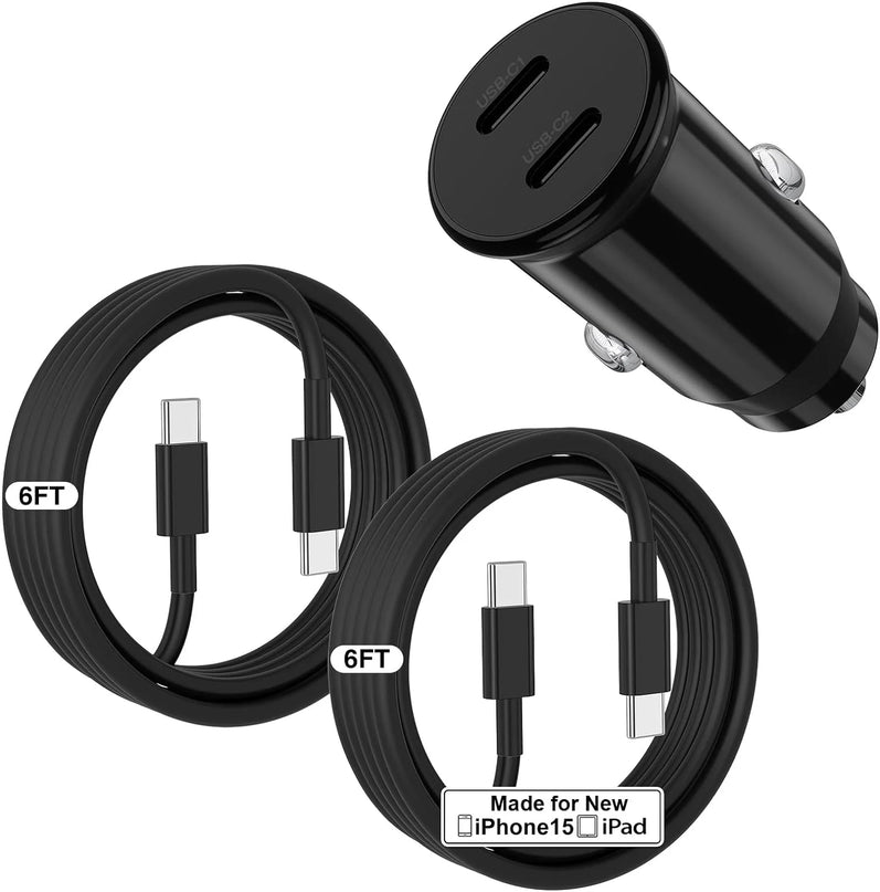 Car Charger for Iphone 15,40W Dual Port USB C Car Charger with USB C to USB C Cable 6Ft,Type C Car Adapter Fast Charging