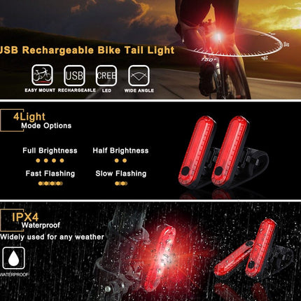 4Set LED USB Mountain Bike Lights Bicycle Torch Front+4X Rear Lamp Rechargeable