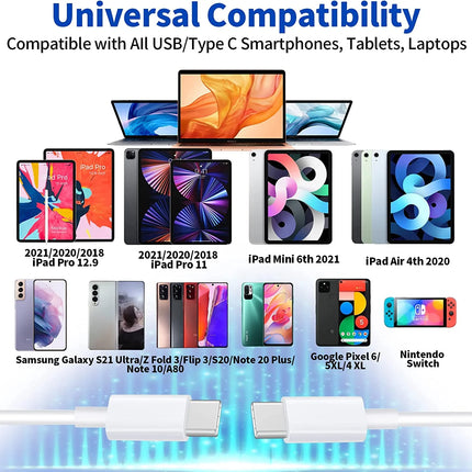 20W USB C Power Ipad Charger Delivery Wall Charger, Type C Charger PD Fast Charging with 6Ft Type C to Type C Cable Compatible with Ipad Pro, Iphone 15/15 Pro/Max, Macbook, White