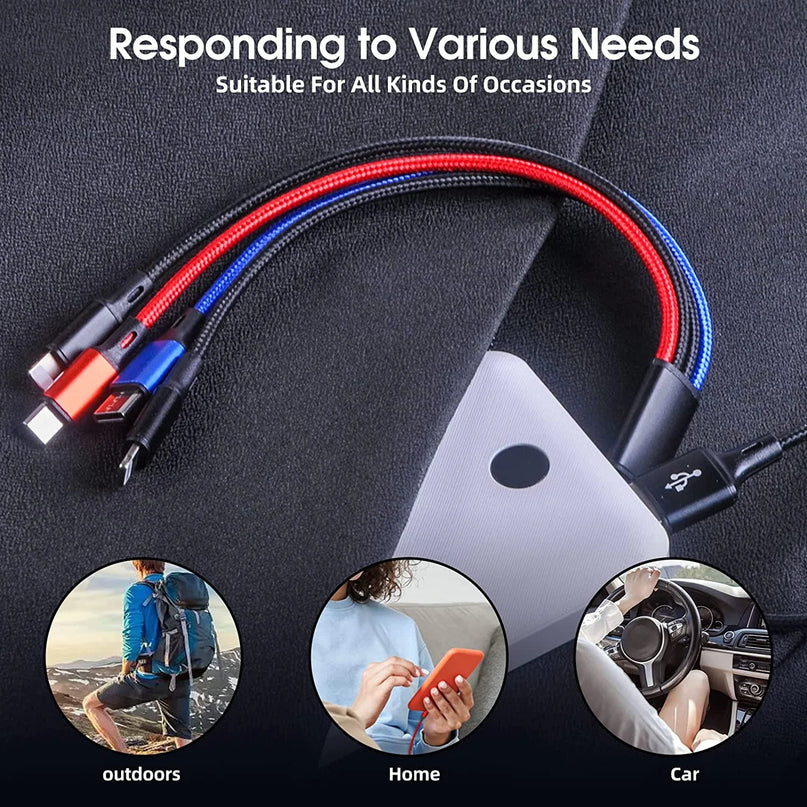 Multi Charging Cable 4-In-1 Multi Charger Cable [2Pack-4Ft] Nylon Braided Multiple USB Charging Cable Fast Phone