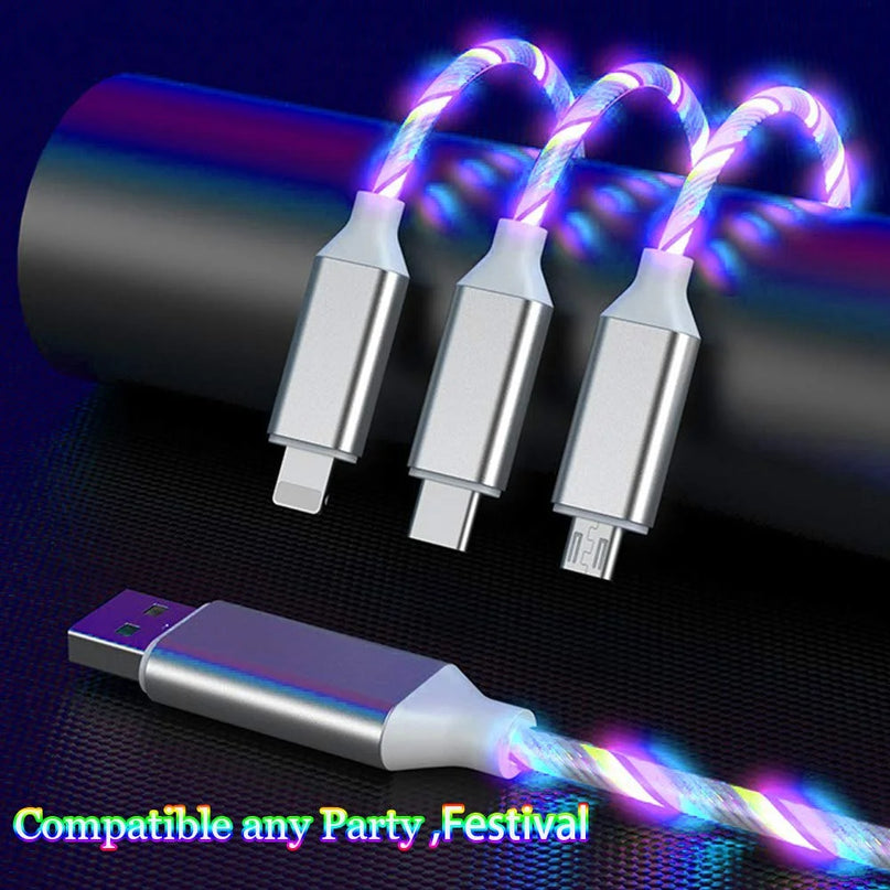 Siisll 3 in 1 Charging Cable Fast Charging,Light up LED Multi Phone Charger Android USB C Cable 3FT Micro USB Cable Type C - Color