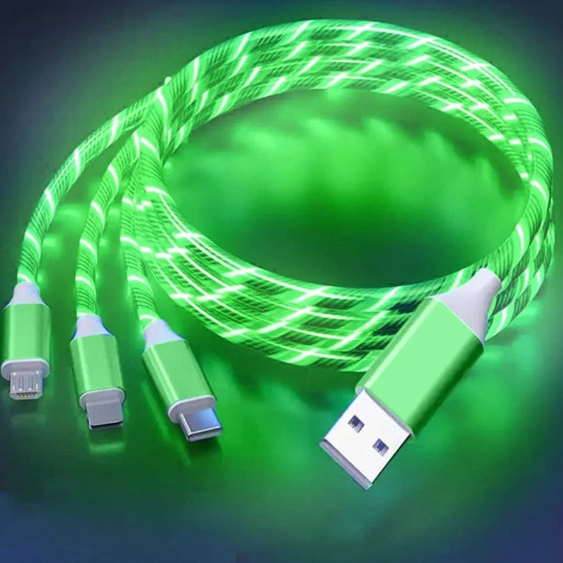 Siisll 3 in 1 Charging Cable Fast Charging,Light up LED Multi Phone Charger Android USB C Cable 3FT Micro USB Cable Type C - Green