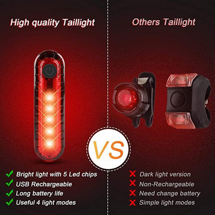 4Set LED USB Mountain Bike Lights Bicycle Torch Front+4X Rear Lamp Rechargeable