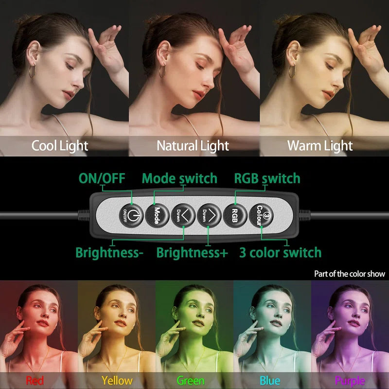 10" RGB Ring Light with 63" Tripod Stand and Cellphone Holder Dimmable