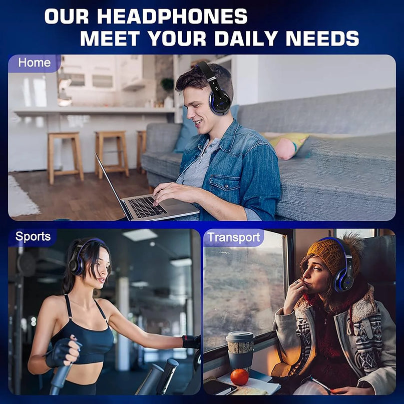 True Wireless Bluetooth Over-Ear Headphones, Black & Blue